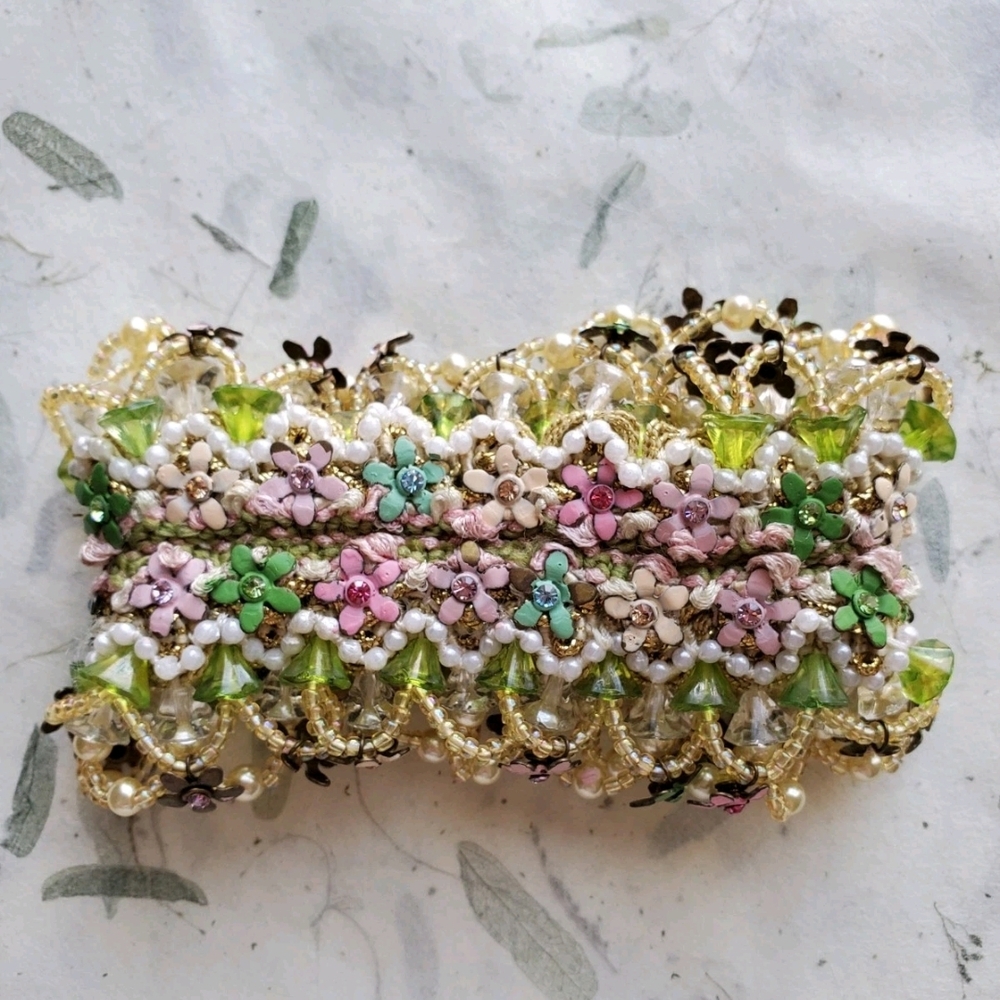 Vintage Estate Michal Negrin Floral Fabric Bracelet Victorian - Picture 2 of 16